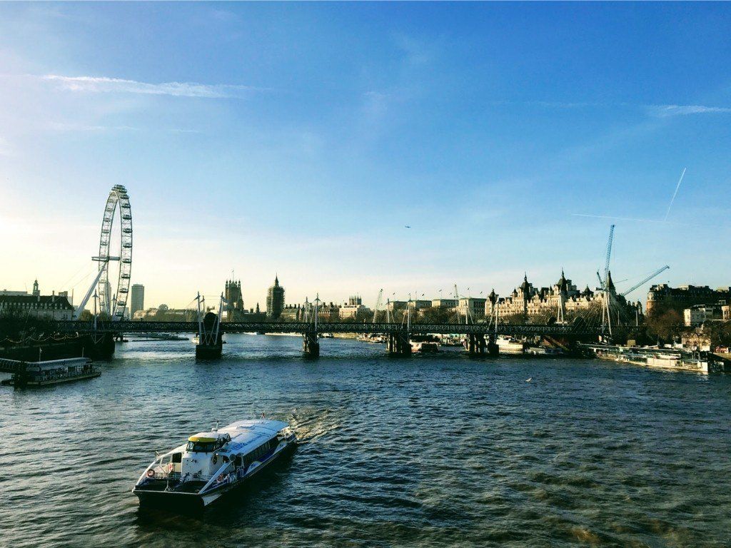 Boat and London eye on River Thames