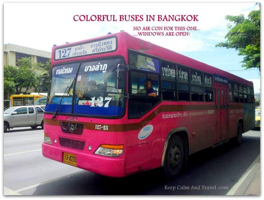 TYPICAL-Bus-IN- Bangkok-colorful-pink-with-no-air-con-