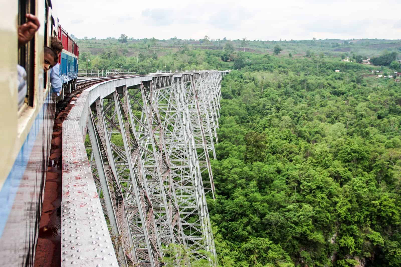 Crossing the highest railway bridge in Myanmar by train