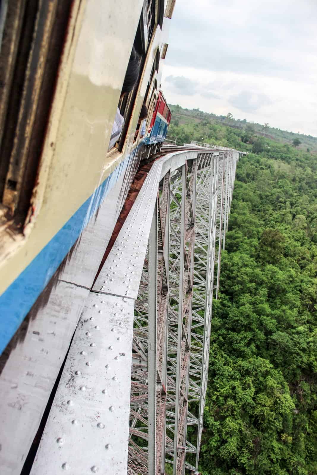 Riding across the Goteik Viaduct on the Myanmar rail 