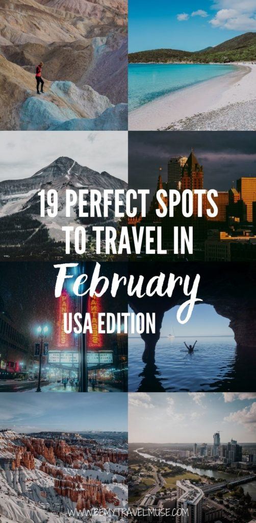 19 gorgeous places in the USA that are perfect to travel in February: The winter is a wonderful time to travel in the USA, here is an awesome list of cities that offer smaller crowds, winter vibes, and unique activities that you must explore. Click to see the list now! #USA