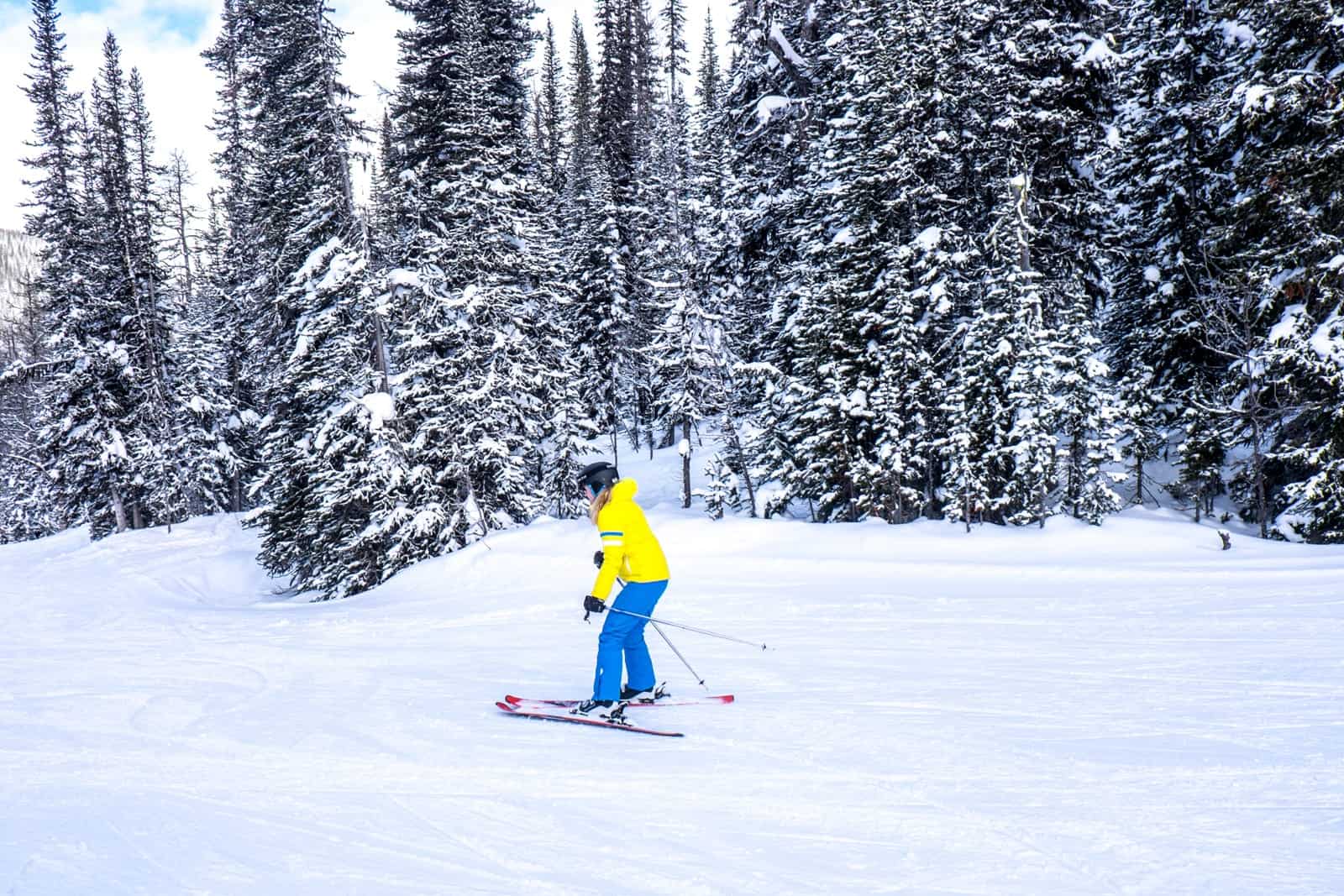 Learning to ski on the blue slopes in Banff in winter