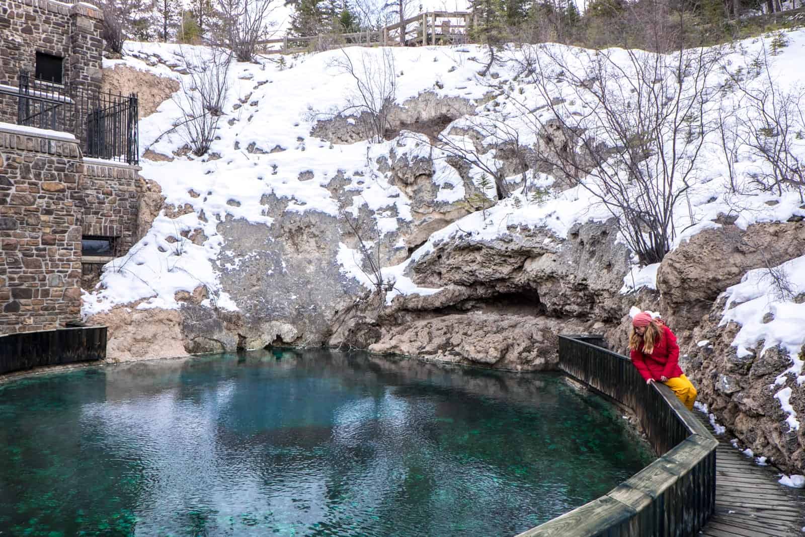 One of the many hot springs to visit in Banff in winter time