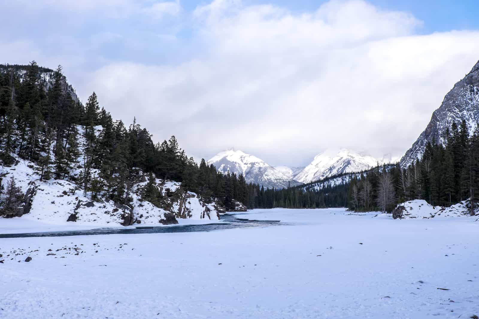 Frozen lake in Banff in winter