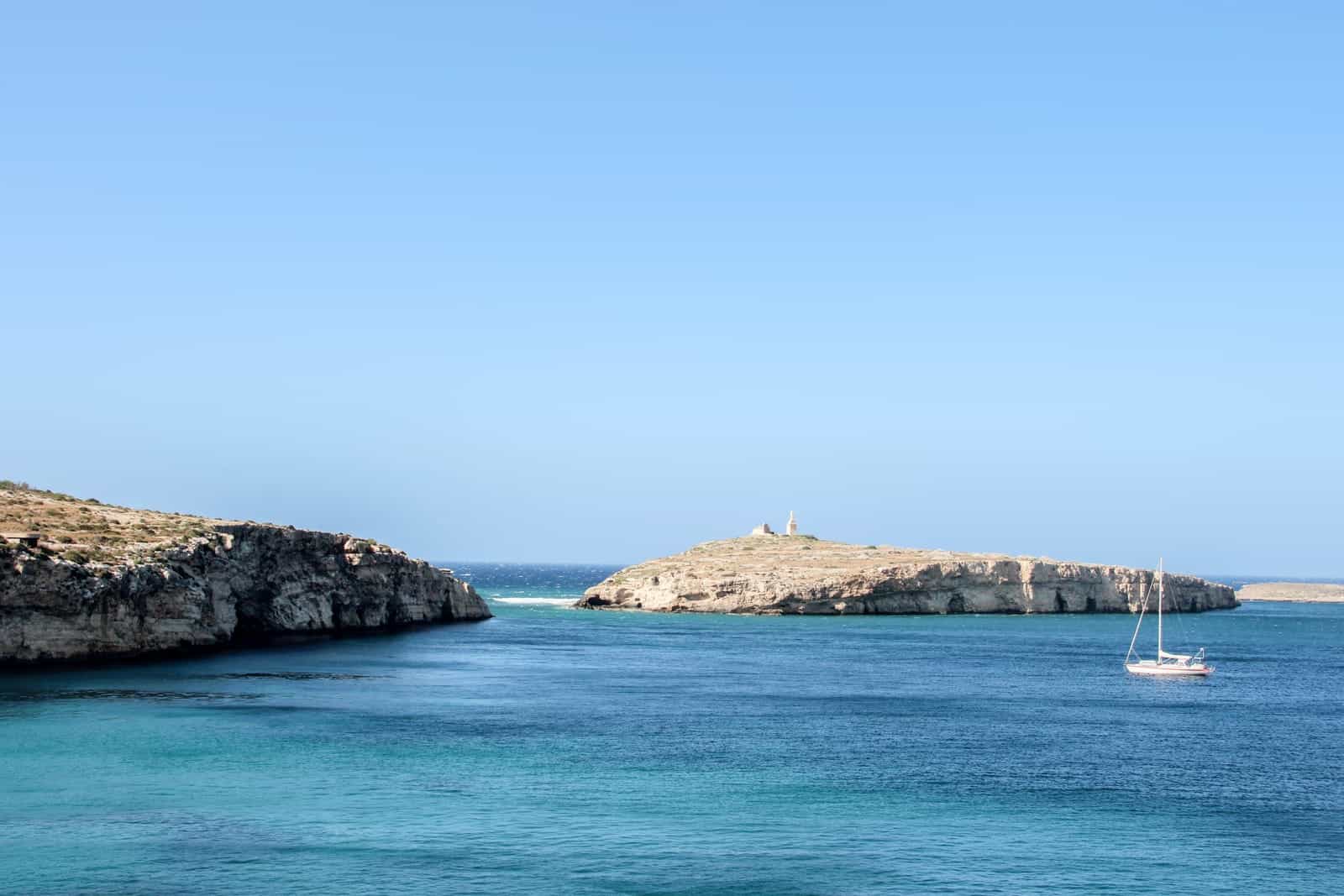 Panoramic view from Mistra bay in Malta looking out to St. Paul's Island