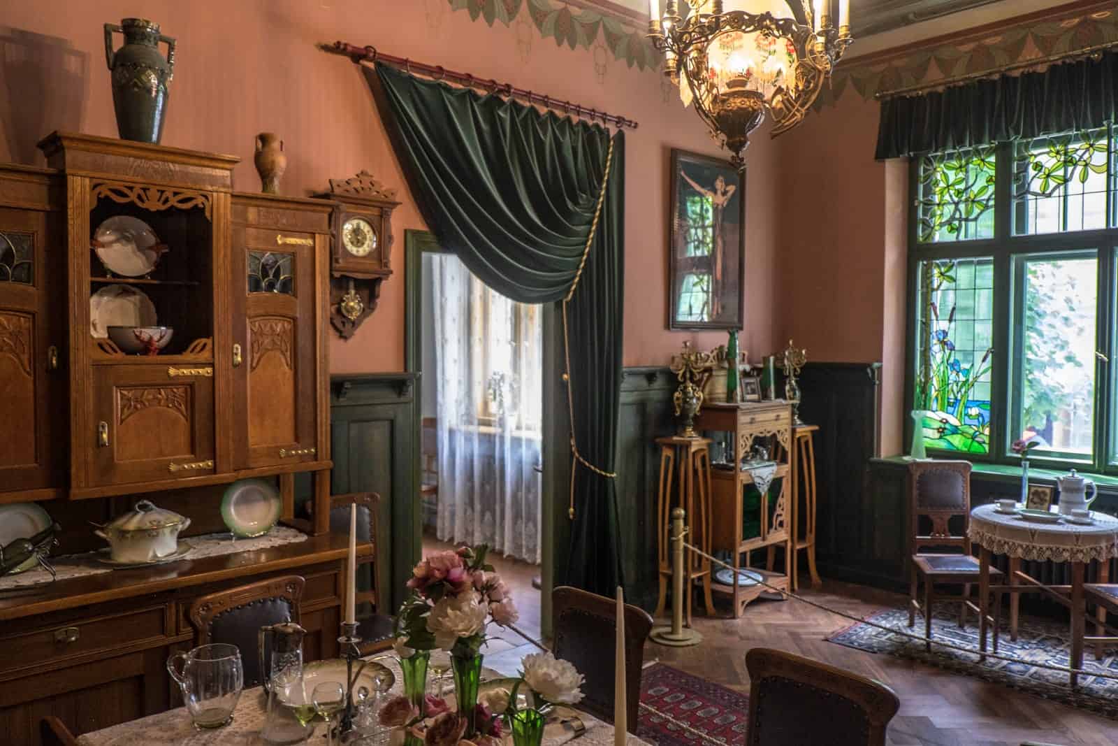 Dining room inside the Art Nouveau museum in Riga, Latvia