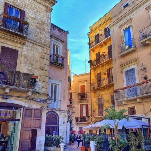 Bari old town in puglia with colourful buildings and terraces