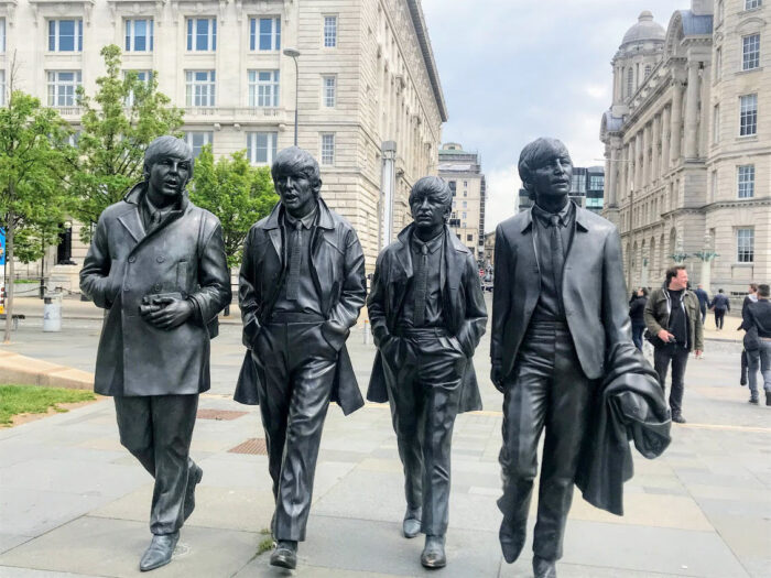 statue of The Beatles at the Pier Head in Liverpool
