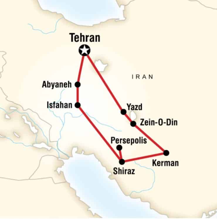 G Adventures Iran Map of tour