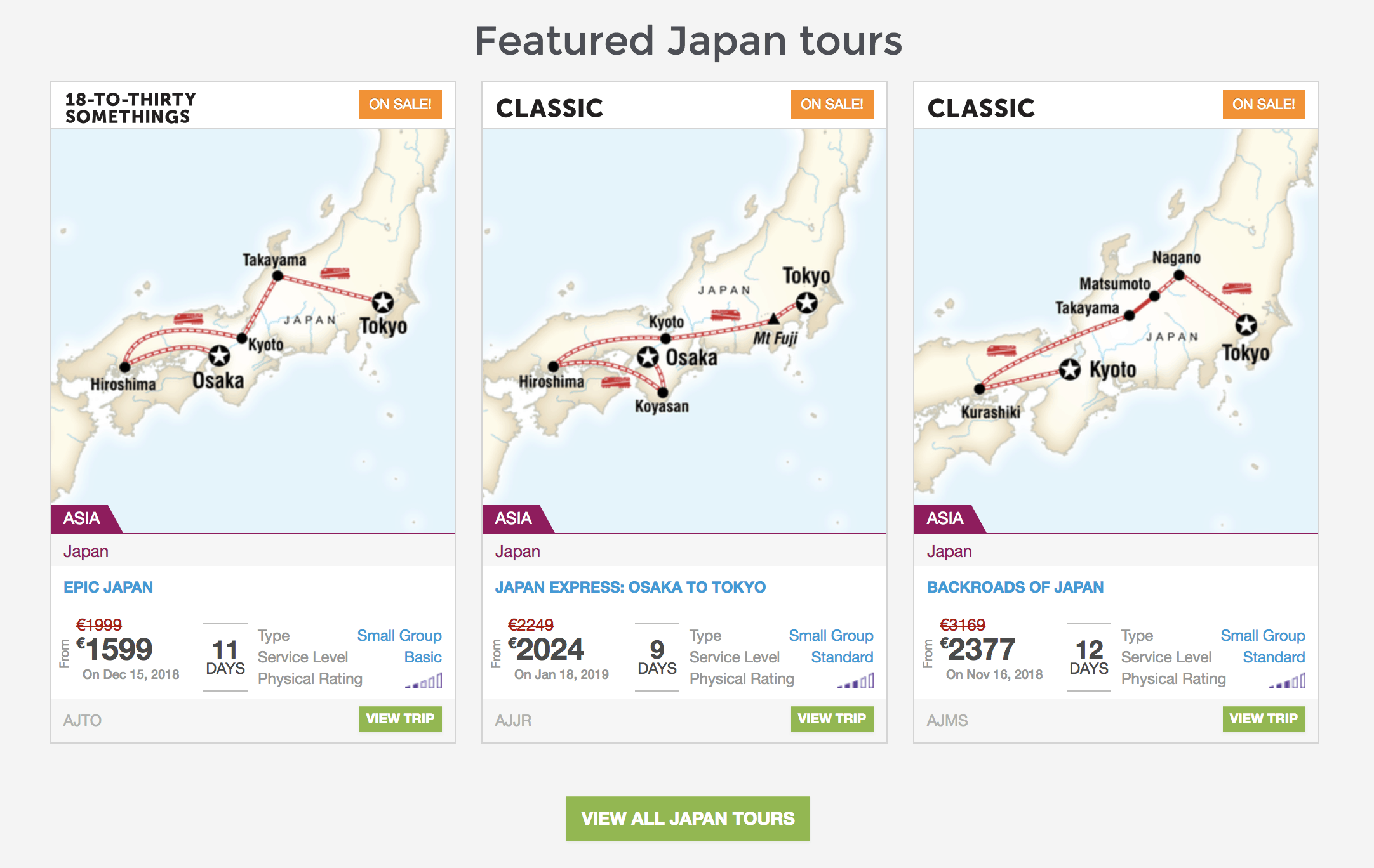 Maps showing tours of Japan