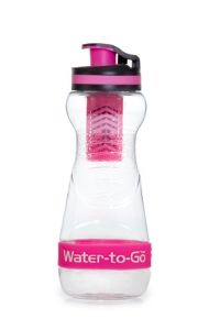 A pink and clear Water-to-Go filter travel bottle.