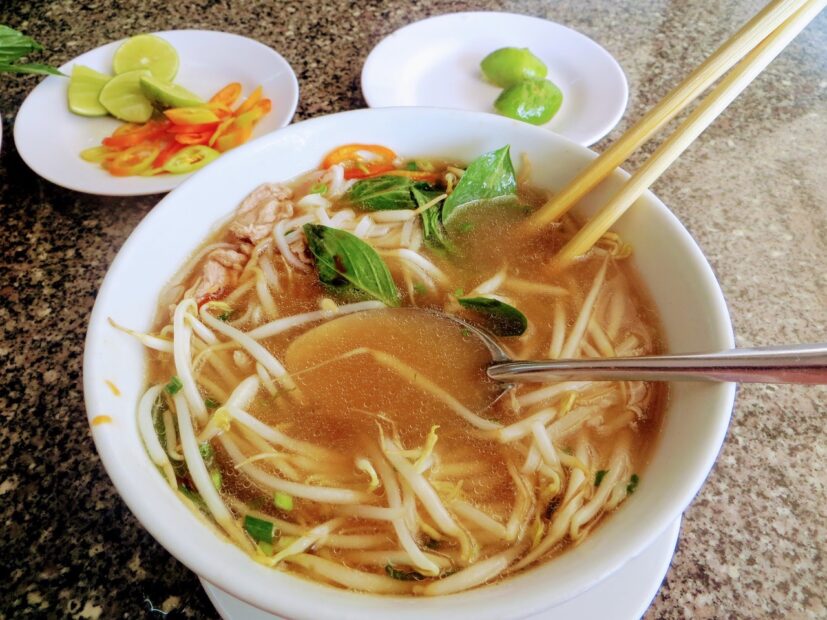 bowl of pho traditional noodle soup on vietnam
