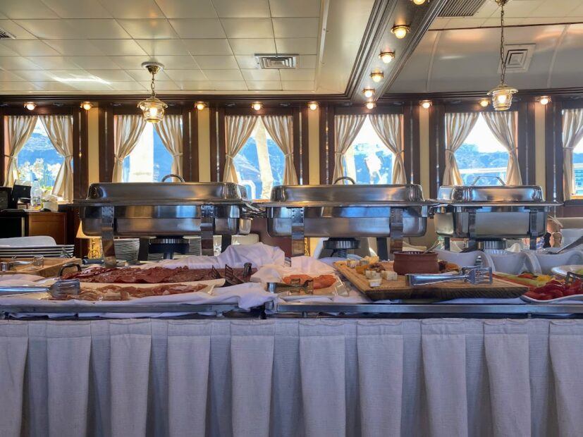 Buffet on Running on Waves cruise with meats and cheese and smoked salmon