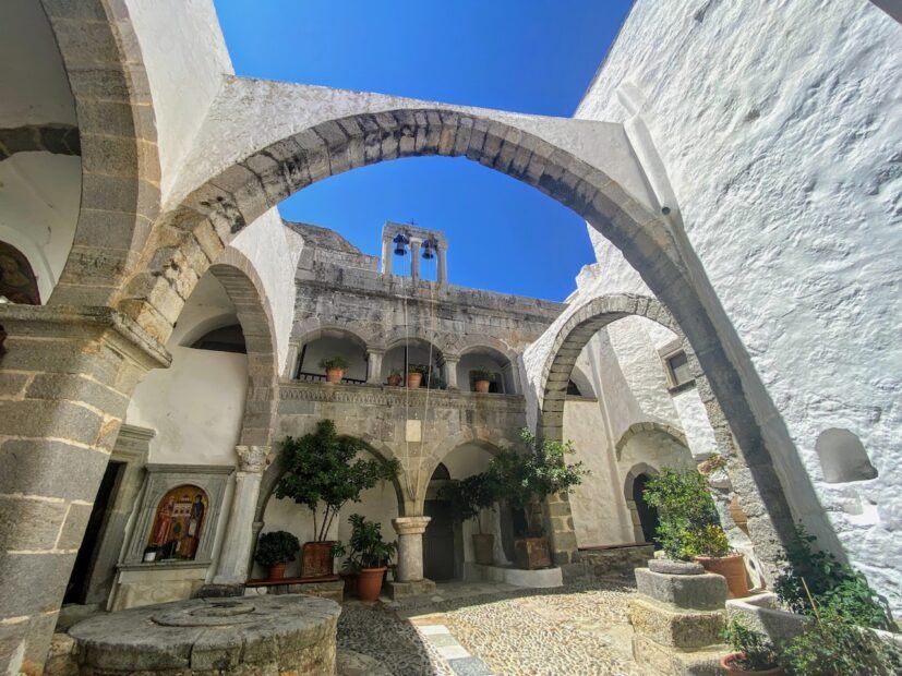 Courtyard of Greek Orthodox Monastery of St. John the Theologian in Patmos