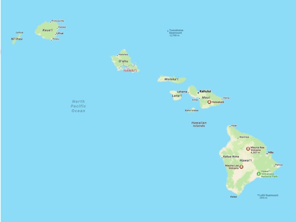 overview map of the main hawaiian islands