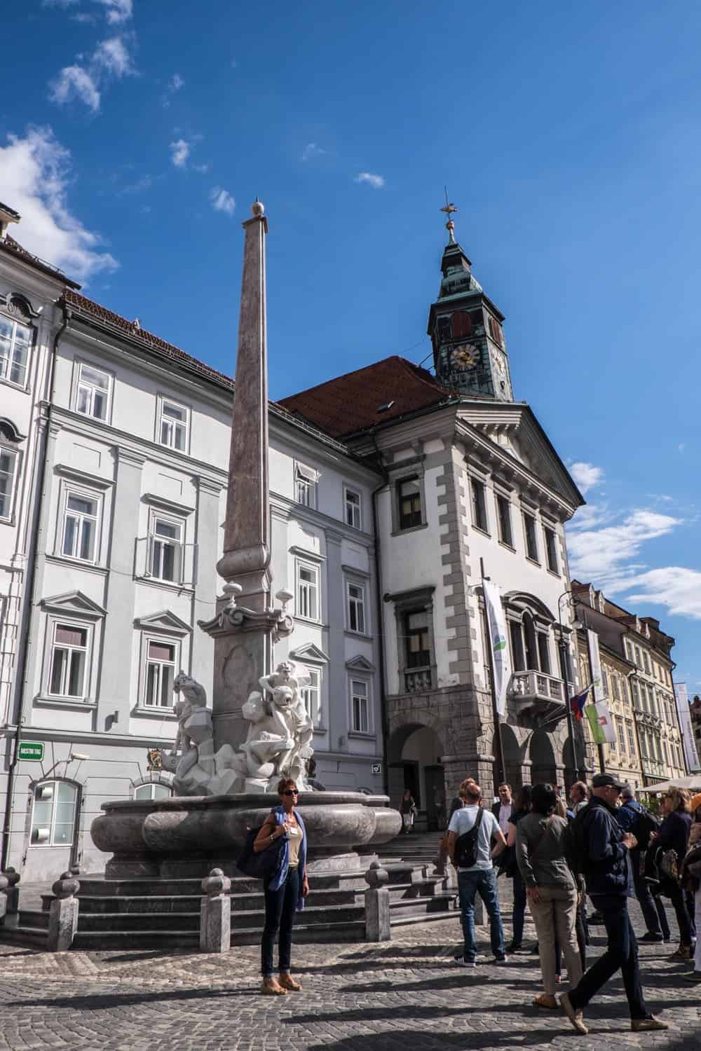 Robba Fountain (The Fountain of Three Carniolan Rivers) in Ljubljana Old Town