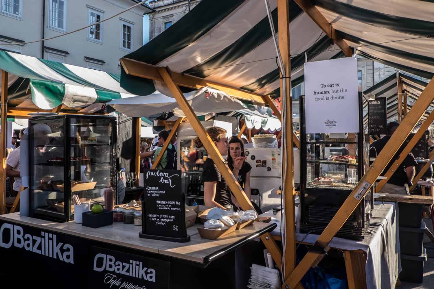Food stall at The Open Kitchen Market in Ljubljana, Slovenia