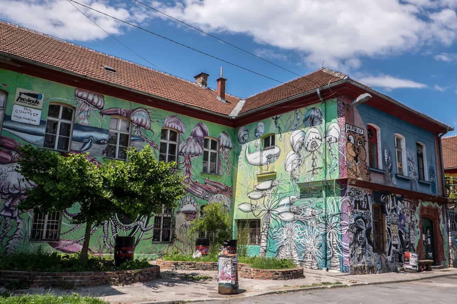 Exterior building art in Metelkova in Ljubljana, Slovenia