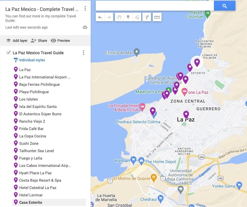 map of key locations in la paz mexico