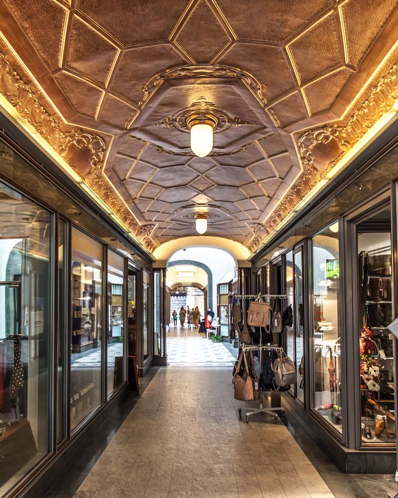 A historic arcade in Leipzig, Saxony, Germany