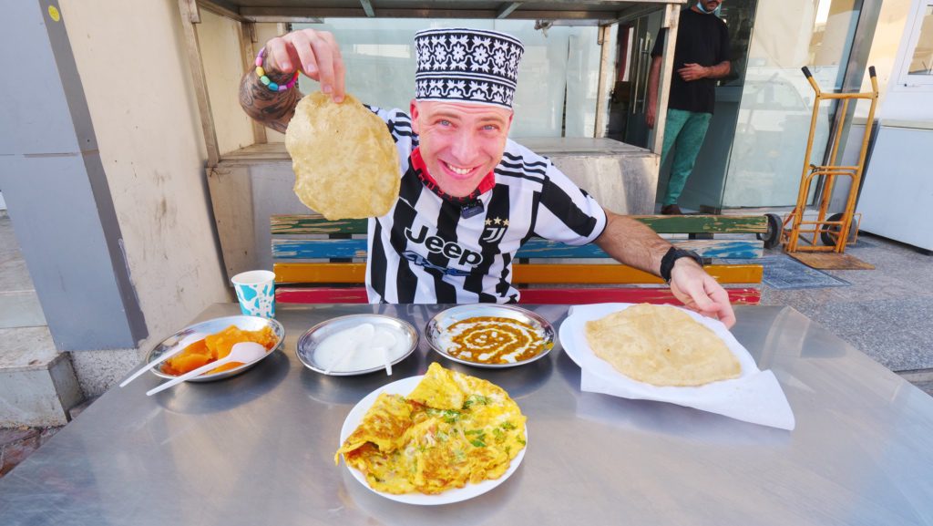 Enjoying a Pakistani breakfast