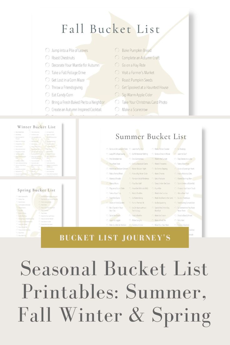 Seasonal Bucket List Printable Templates: Summer, Fall Winter & Spring
