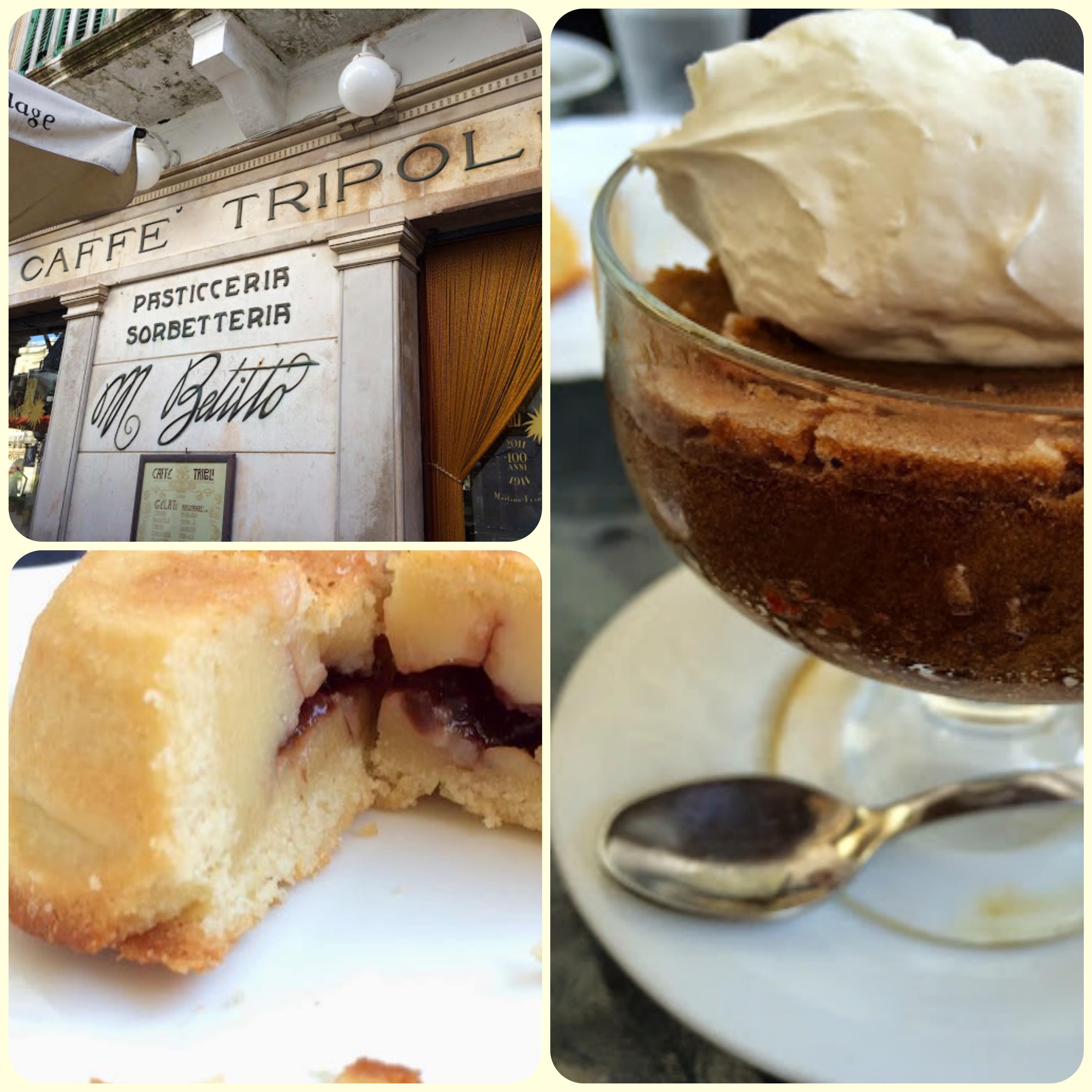 collage Caffe Tripoli, Bocconotto cake and coffee granita