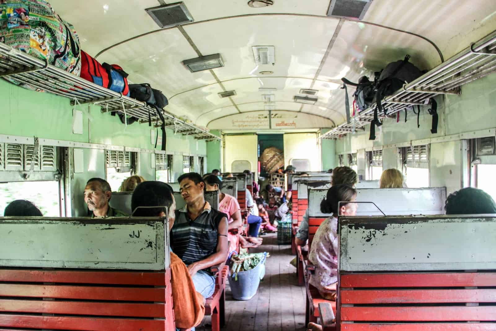 Burmese people in the Train carriage on the Myanmar rail