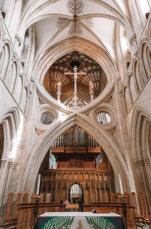 Inside cathedral in city of Wells