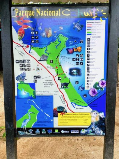 Map of Cahuita National Park Costa Rica including trails