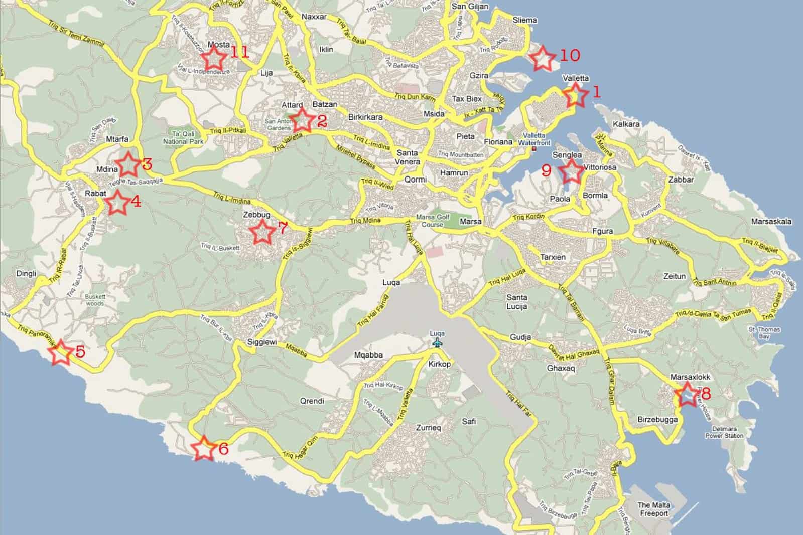 Map of Malta and what to see and do in the south and central part of the island 
