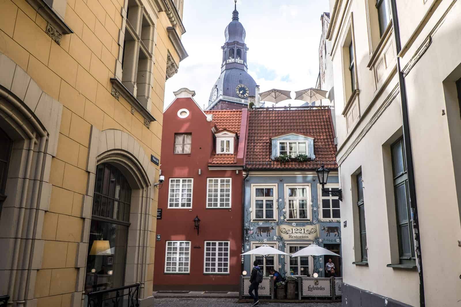 Riga Old Town architecture as seen from a narrow side street