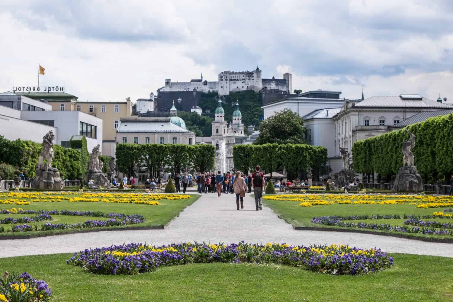 Fortress view from the Mirabell Gardens in Salzburg, Austria