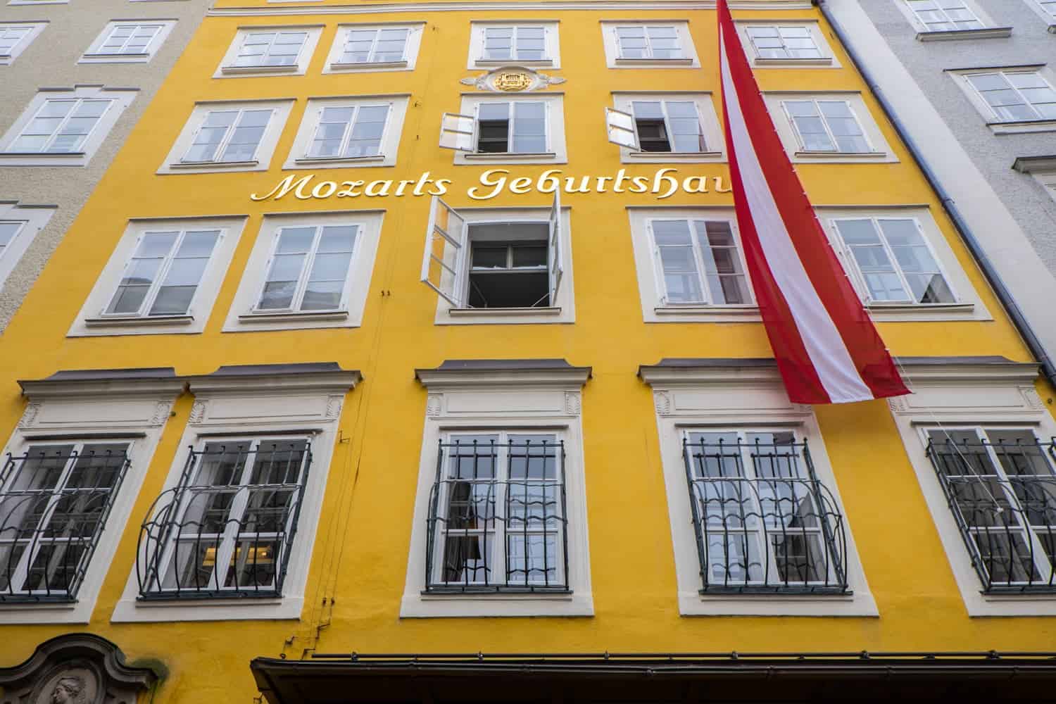 Yellow building of Mozart's Birth house in Salzburg, Austria