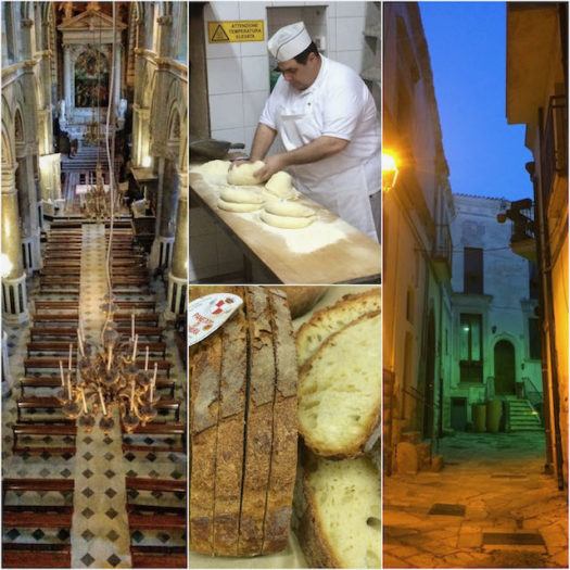 Altamura collage of Altamura cathedral old town and bread baker in italy