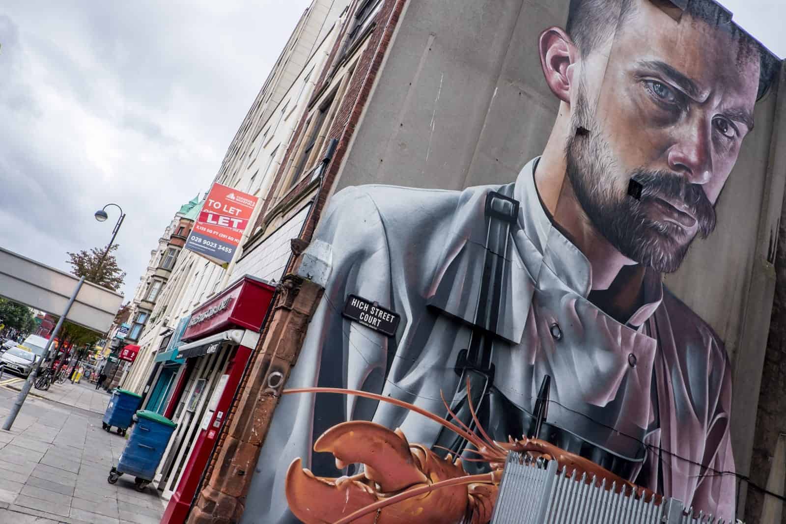 Huge lobster Street Art mural in Belfast Northern Ireland