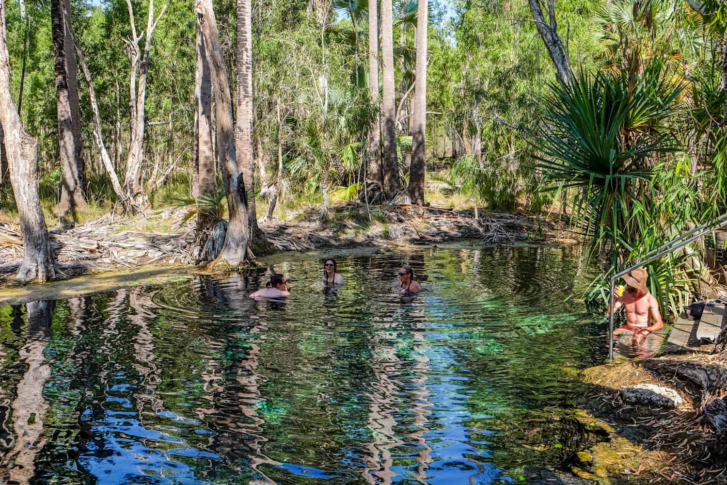 People bathing in Mataranka Thermal Springs in Australia's Northern Territory. 