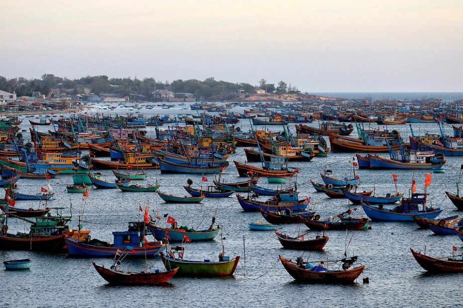 fishing boats in the bay of Mui Ne in Vietnam