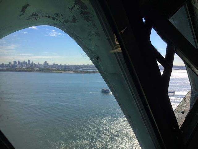 view of manhattan from inside the statue of liberty crown
