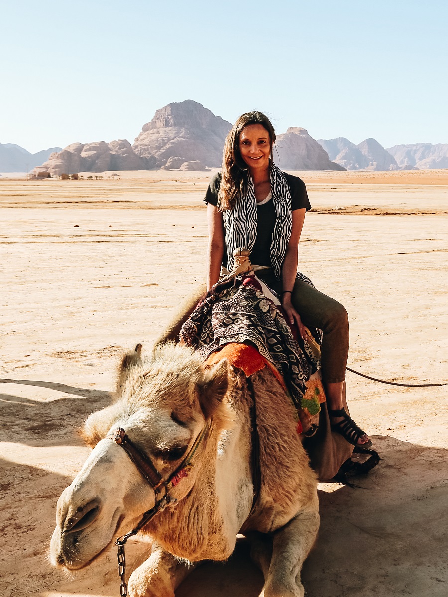 Annette on a Camel Ride activity at Wadi Rum