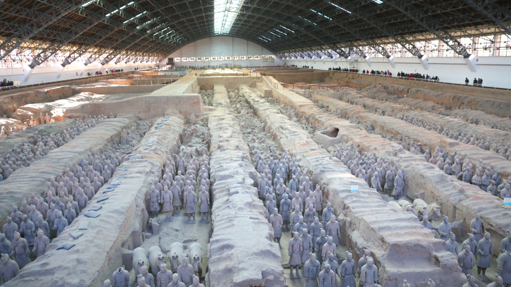 The famous terra cotta army guarding the tomb of Emperor Qin Shi Huang in Xi'an, China