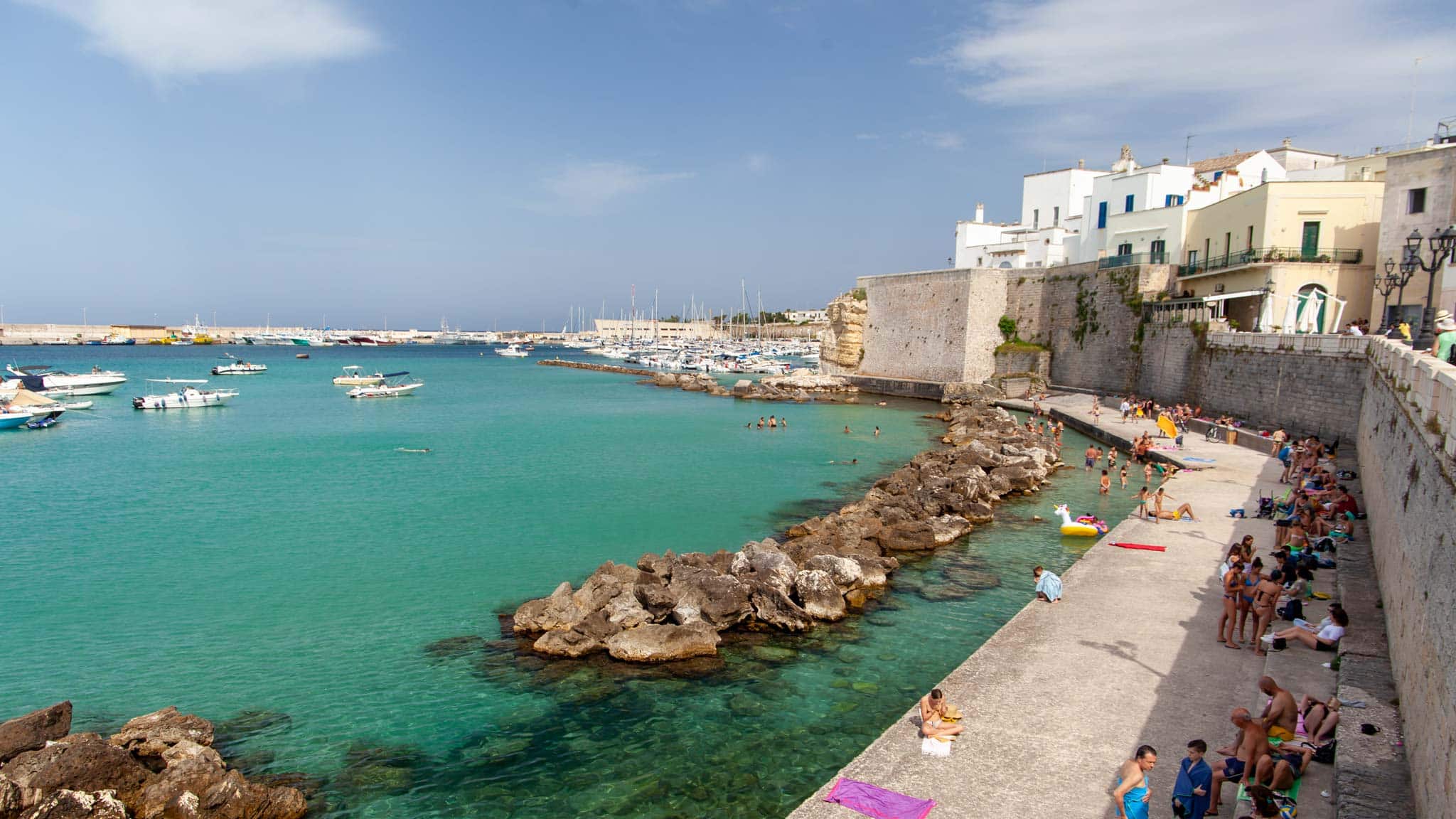The walled city of Otranto in Puglia with the coast outside the walls