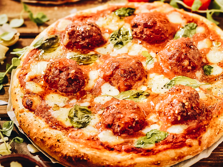 Meatballs on a pizza